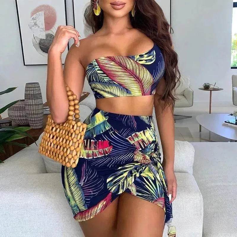 European And American Navy Blue Printed Shoulder Suit - EX-STOCK Canada