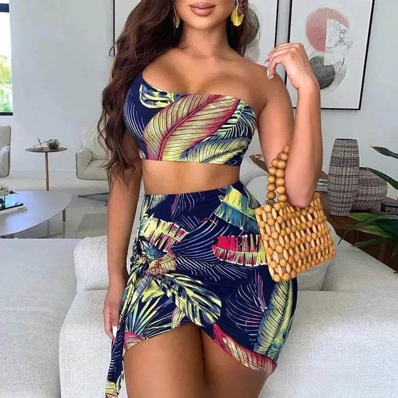 European And American Navy Blue Printed Shoulder Suit - EX-STOCK Canada