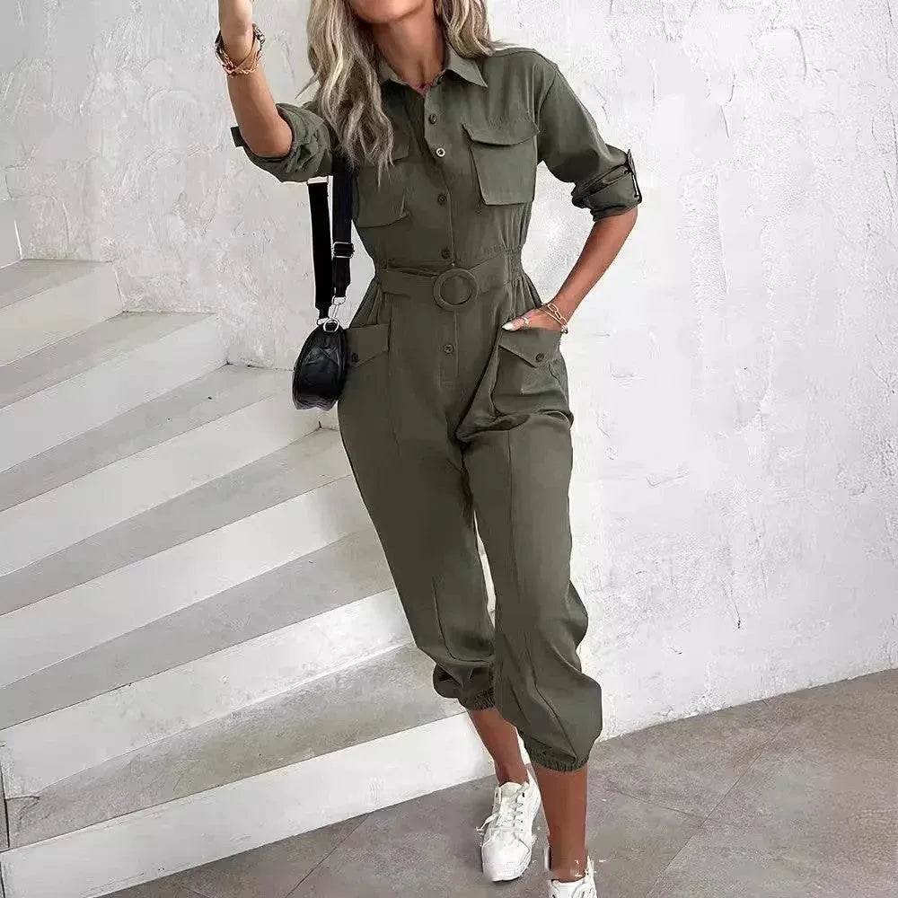 European And American New Women's Clothes Waist-tied Leisure Cargo Jumpsuit - EX-STOCK Canada
