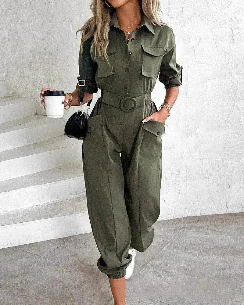 European And American New Women's Clothes Waist-tied Leisure Cargo Jumpsuit - EX-STOCK Canada