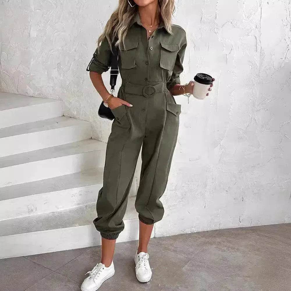 European And American New Women's Clothes Waist-tied Leisure Cargo Jumpsuit - EX-STOCK Canada