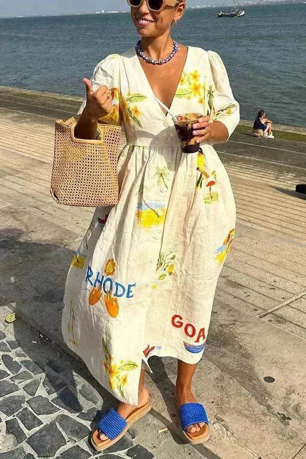 European And American Spring And Summer Casual Puff Sleeve Dress Loose Vacation Midi Dress - EX-STOCK Canada