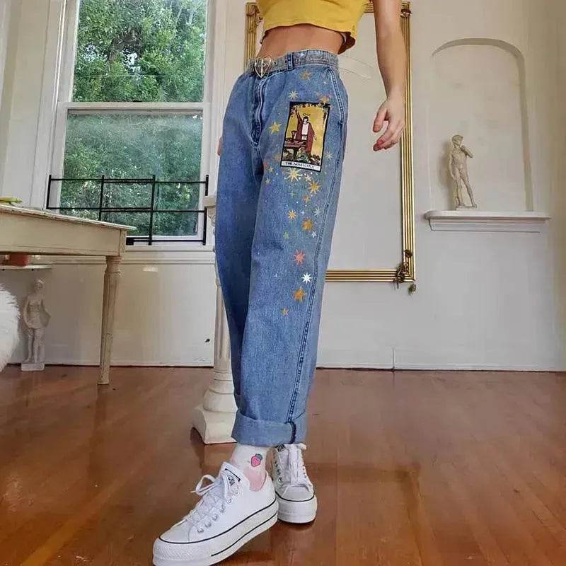 European And American Street Temperament Straight Loose Printed Denim Trousers Women - EX-STOCK Canada