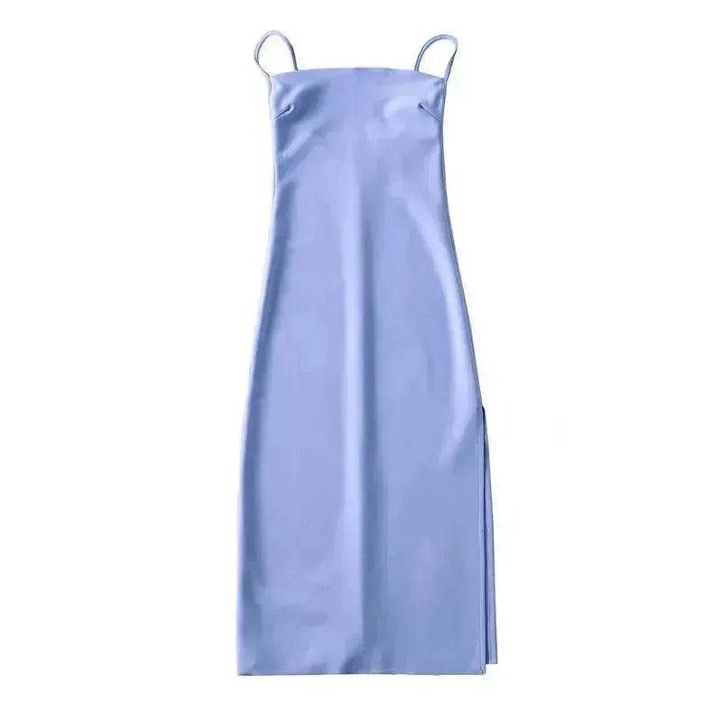 European And American Style Sold Color Sleeveless Midi Suspender Split Dress - EX-STOCK Canada