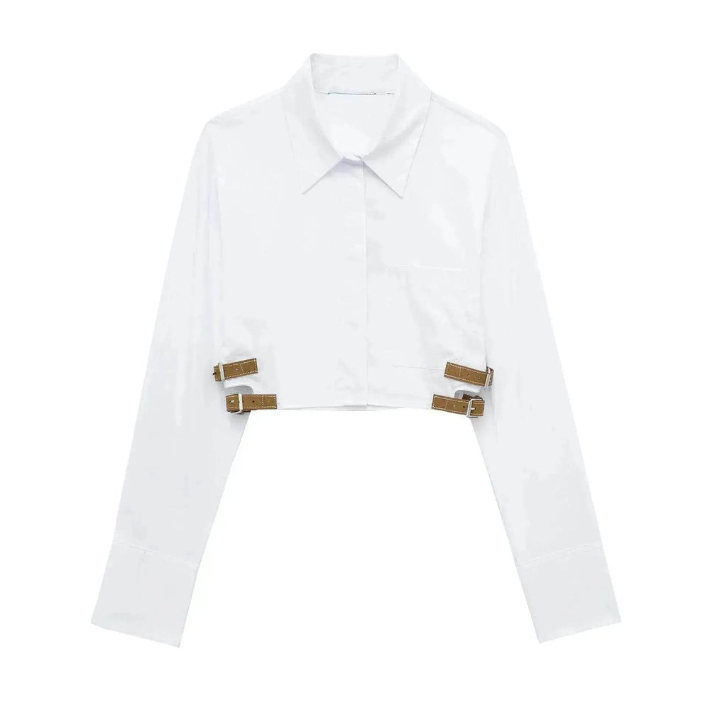 European And American Style Waistband Lapel Windbreaker Short Crop Tank Shirt - EX-STOCK Canada