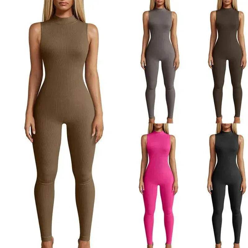 European And American Style Women Yoga Slim Rib Sleeveless Sports Jumpsuit - EX-STOCK Canada