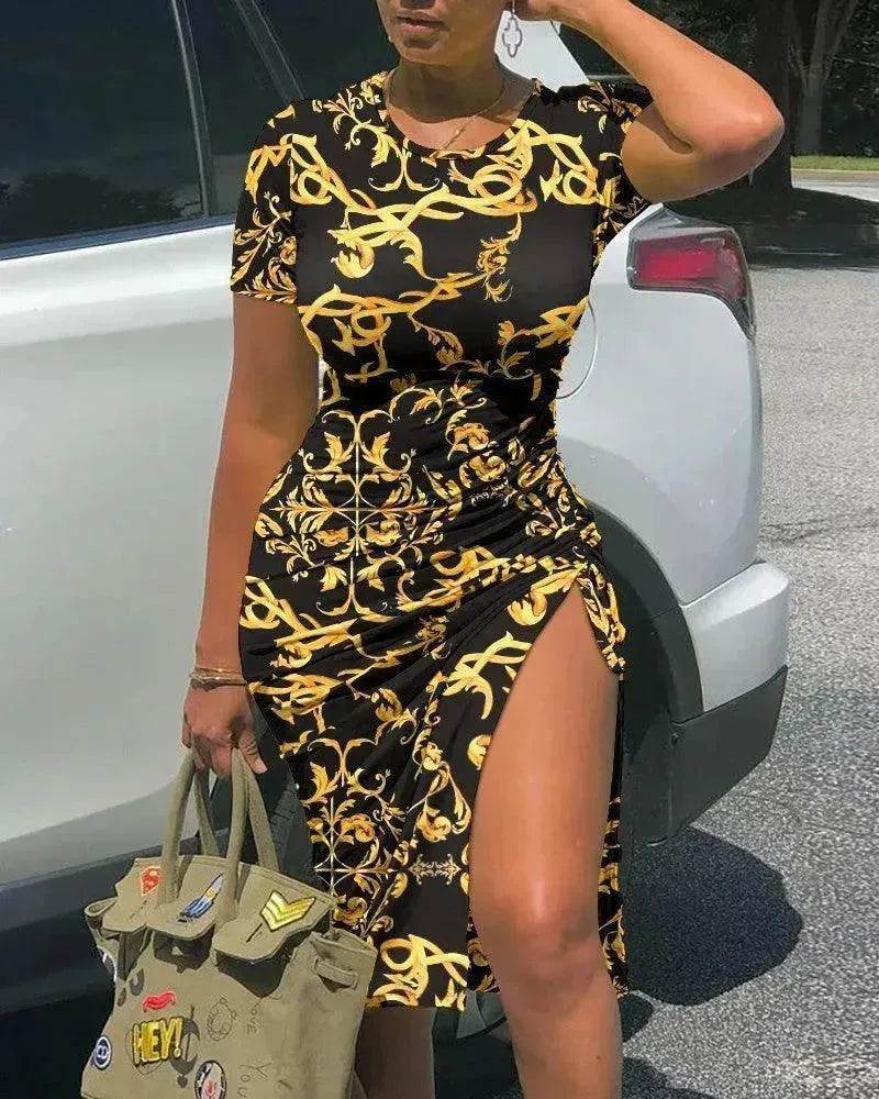 European And American Tie-dyed Printed Sheath Split Lace Elegant Charming Dress For Women - EX-STOCK Canada