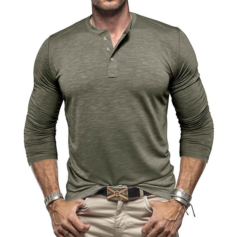 Men's Long-sleeved Henry Collar T-shirt - EX-STOCK Canada
