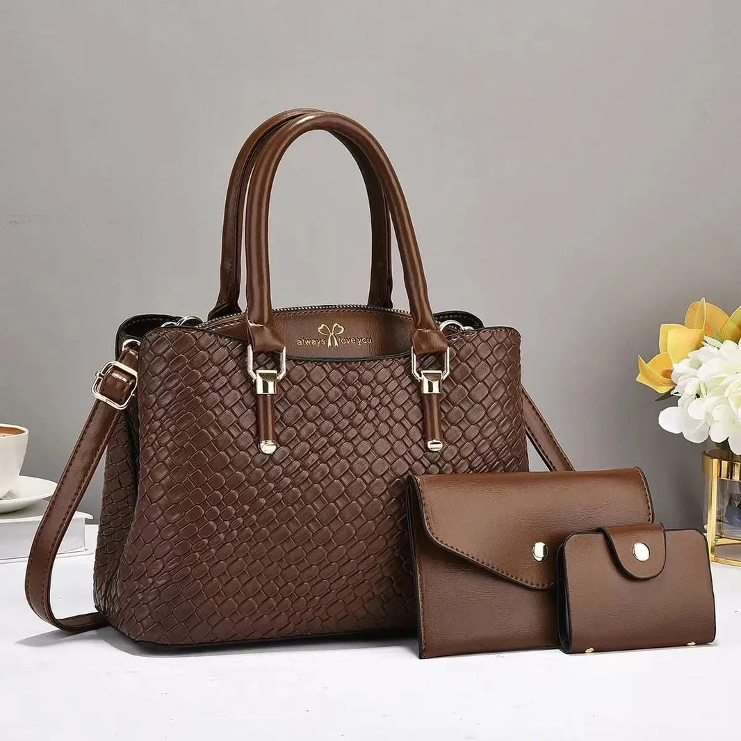 Texture tissée en trois pièces de grande capacité une combinaison épaule sacs femmes