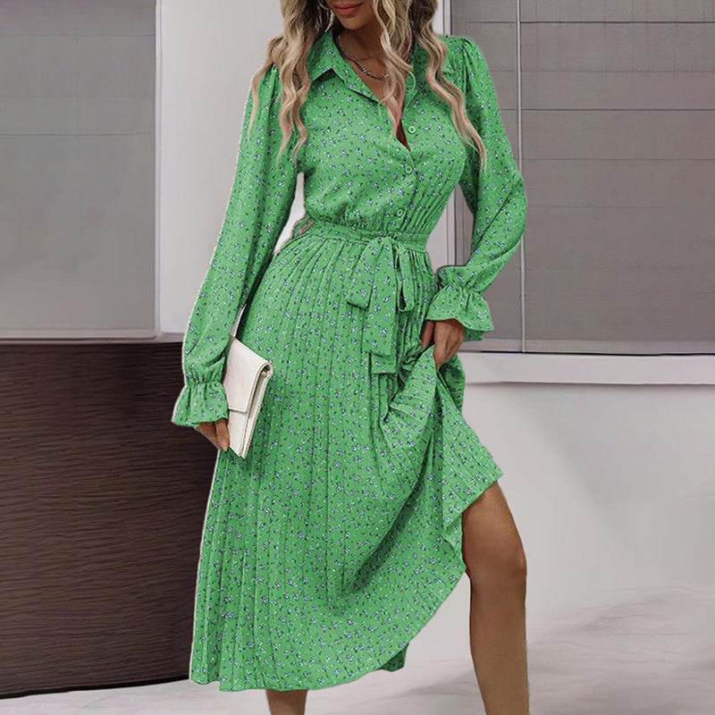 Women's Long Sleeve Midi Dress V Neck Button Down Belted A-Line Flowy - EX-STOCK Canada