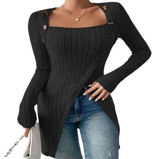 Fall and Winter Square Neck Cashmere Long Sleeve Tunic top - EX-STOCK Canada
