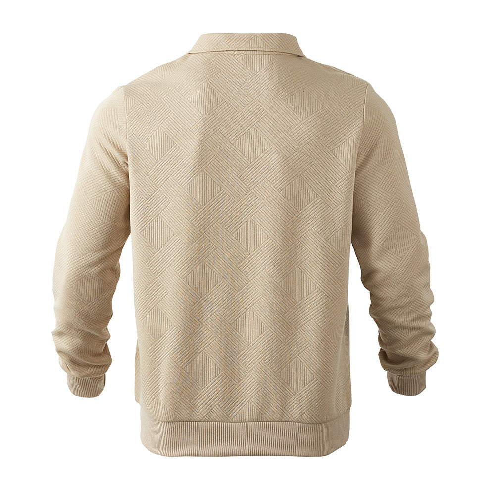 Sudadera de medio cierre con cuello de solapa y jacquard, moda, color sólido, manga larga, ropa para hombresEX-STOCK Canada
