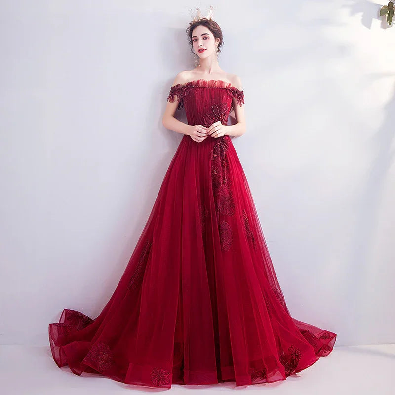 Fashionable Red One-shoulder Wedding Toast Dinner Annual Party Bridesmaid Dress Skirt EX-STOCK Canada