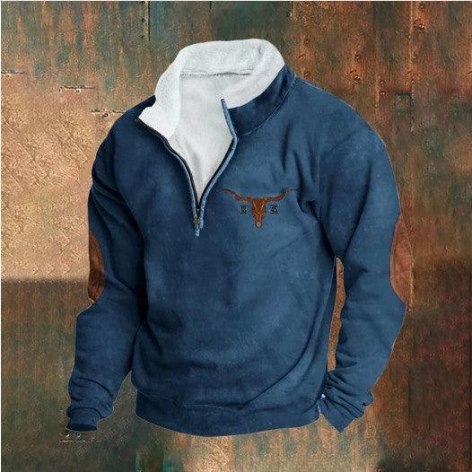 Retro Patchwork Half Cardigan Men's Long-sleeved Sweater EX-STOCK Canada