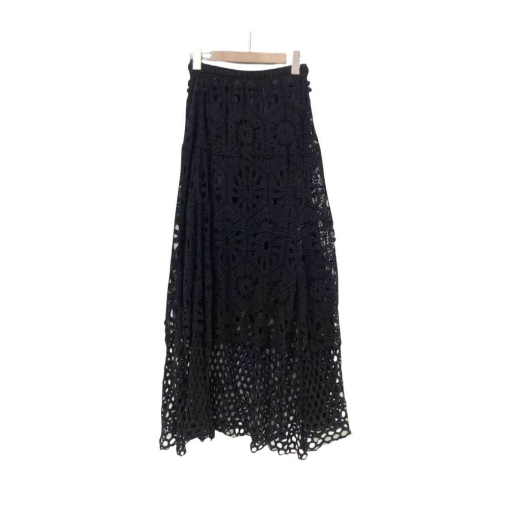 Spring Summer Crochet Lace Patchwork A- Line Beach Skirt Holiday Style Hollow-out flared flowy Maxi Skirt - EX-STOCK Canada