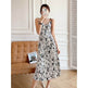 Ink Painting Print Suspender Dress Women's Spring And Summer Floral Midi dress white - EX-STOCK Canada