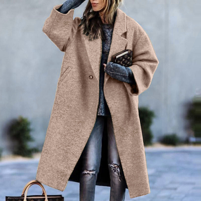 Cappotto Verde in Lana Lunga Autunno e Inverno, Stile Elegante, Adatto al Pendolarismo, Senza Cintura, Collo a Rever, Lento EX-STOCK Canada
