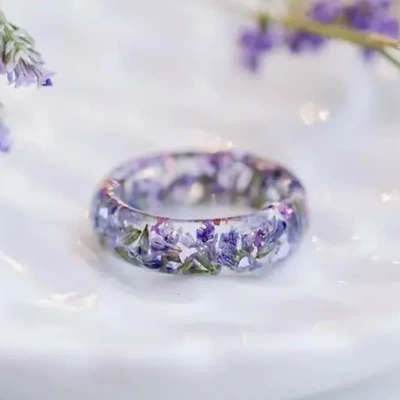 New dried flower resin ring Sen Xiao small handmade flower gold foil color Epoxy ring - EX-STOCK Canada