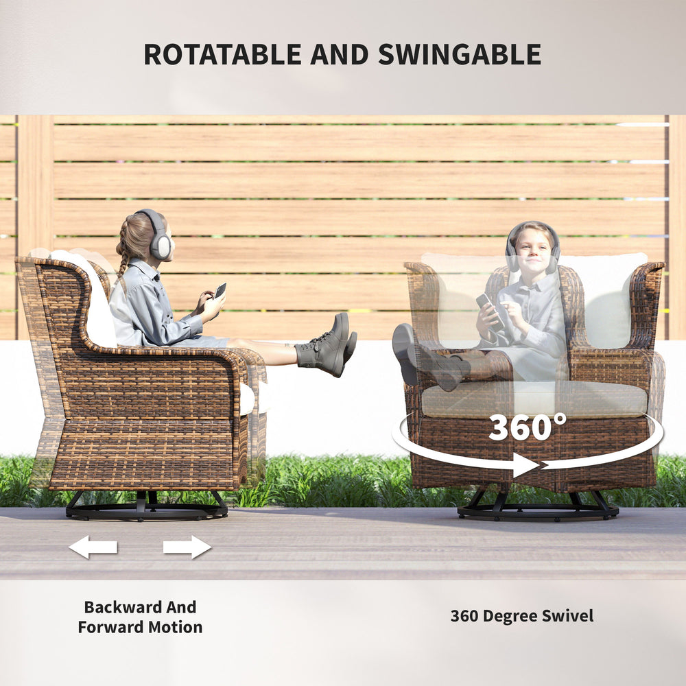 Ensemble de mobilier de patio en rotin 4 pièces, ensemble de conversation avec fauteuils à bascule pivotants, table et causeuse pour jardin, patio, crèmeEX-STOCK Canada