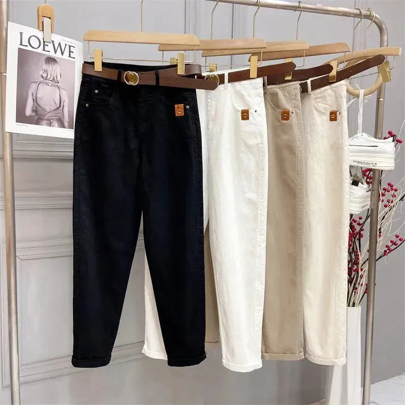 Plus Size Women's High Waist Denim Thick Trousers - EX-STOCK CANADA