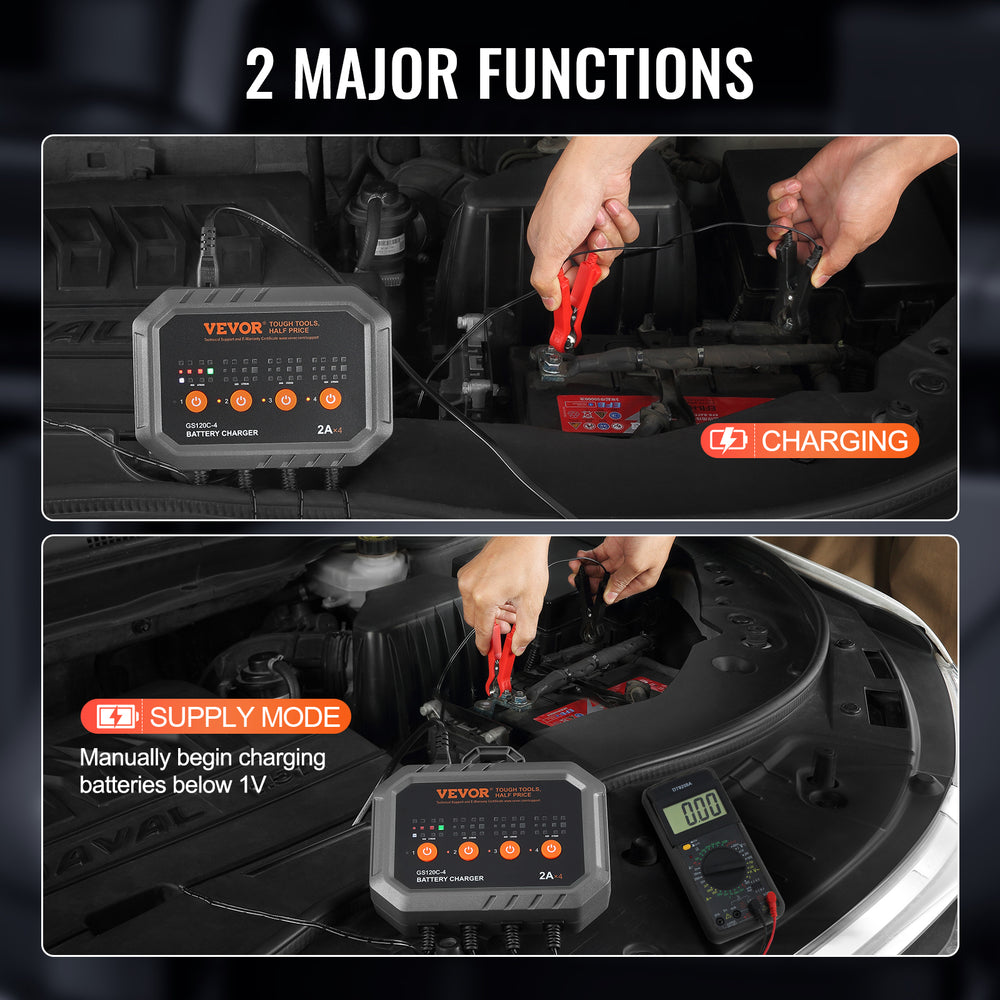 Chargeur de batterie intelligent VEVOR, 8 ampères, chargeur de batterie voiture LiFePO4 et plomb-acide, chargeur entièrement automatique avec fonction d'entretien et désulfatation pour bateau, moto, tondeuse à gazon, voiturette de golf et cycle profond marinEX-STOCK Canada