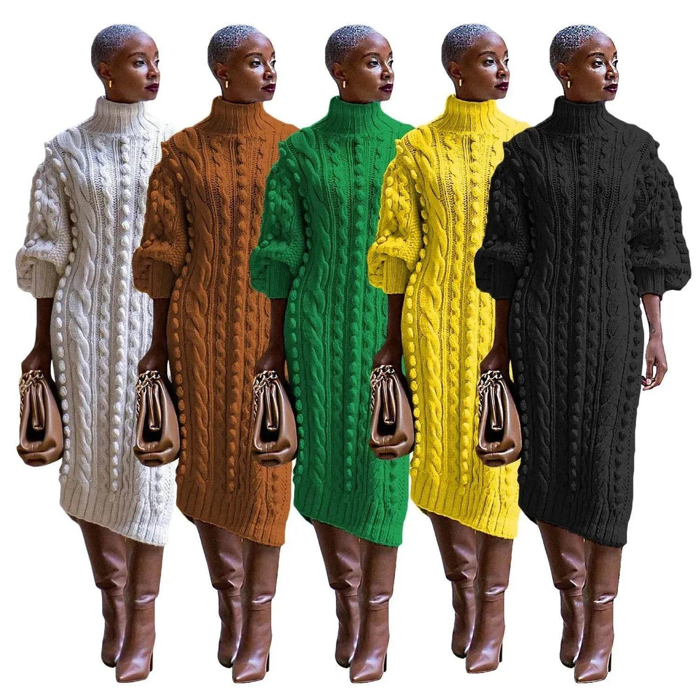 Buy Cashmere Winter Split Turtleneck knitted Midi Thick Sweater Dress - EX-STOCK Canada