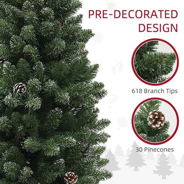 6ft Artificial Pencil Christmas Tree With 618 Branches, Pinecones, Metal Stand, Realistic Xmas Tree For Home EX-STOCK Canada