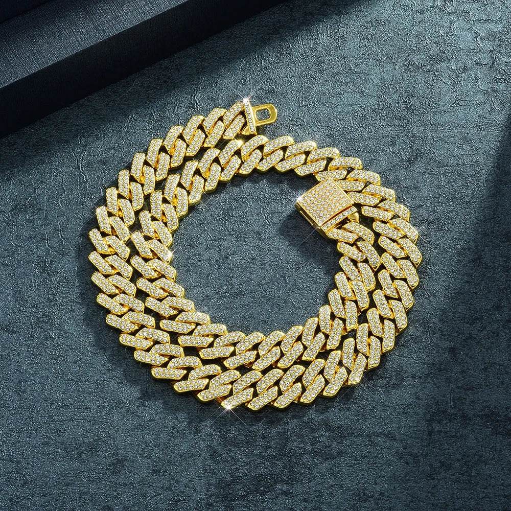 Box Buckle 14mm Bar Cuban Link Chain Bracelet and Necklace 2pcs - EX-STOCK Canada