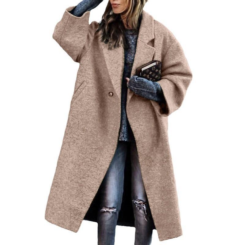 Cappotto Verde in Lana Lunga Autunno e Inverno, Stile Elegante, Adatto al Pendolarismo, Senza Cintura, Collo a Rever, Lento EX-STOCK Canada