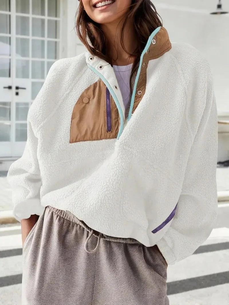 Women's Fashion Sweatshirt Fleece Stand Collar Zipper Pocket Top EX-STOCK Canada