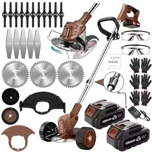 21V Electric Weed Eater With Wheels,Cordless Battery Weed Wacker With Charger, 2Batteries,3 In 1 Brush Cutter String Trimmer Grass Trimmer Lawn Mower,Edger For Garden And Yard Lawn,dealsforyoudays EX-STOCK Canada