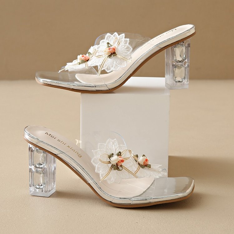 Transparent High Heels, Rhinestone Slippers, Women's Summer Crystal Sandals, French Sandals