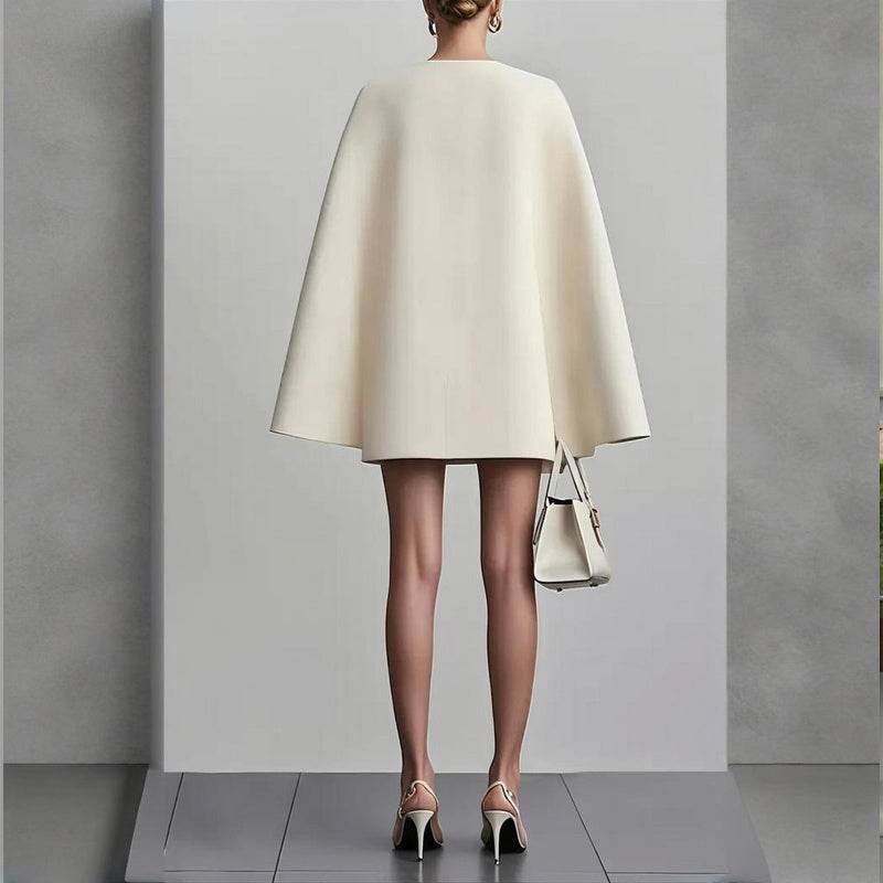 Formal V Neck Double-Breasted Mini Cape Sleeve Dress - EX-STOCK Canada