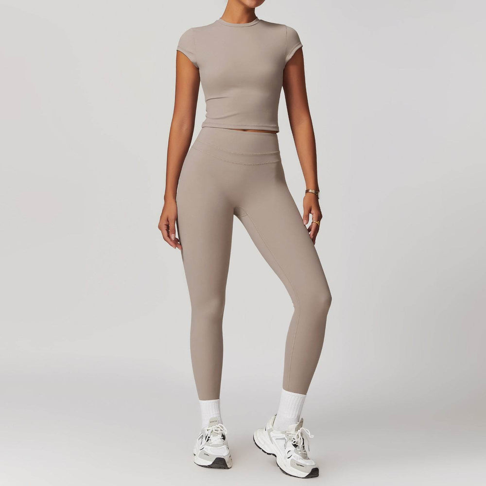 2pcs Nude feel short sleeve Workout Clothes for women Yoga Gym Clothes set - EX-STOCK Canada