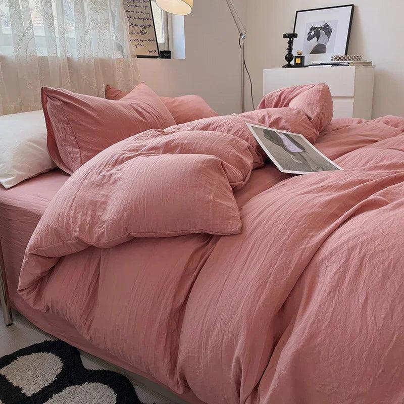 Four-piece Bed Set Solid Color Sanding Washed Cotton Duvet Cover EX-STOCK Canada