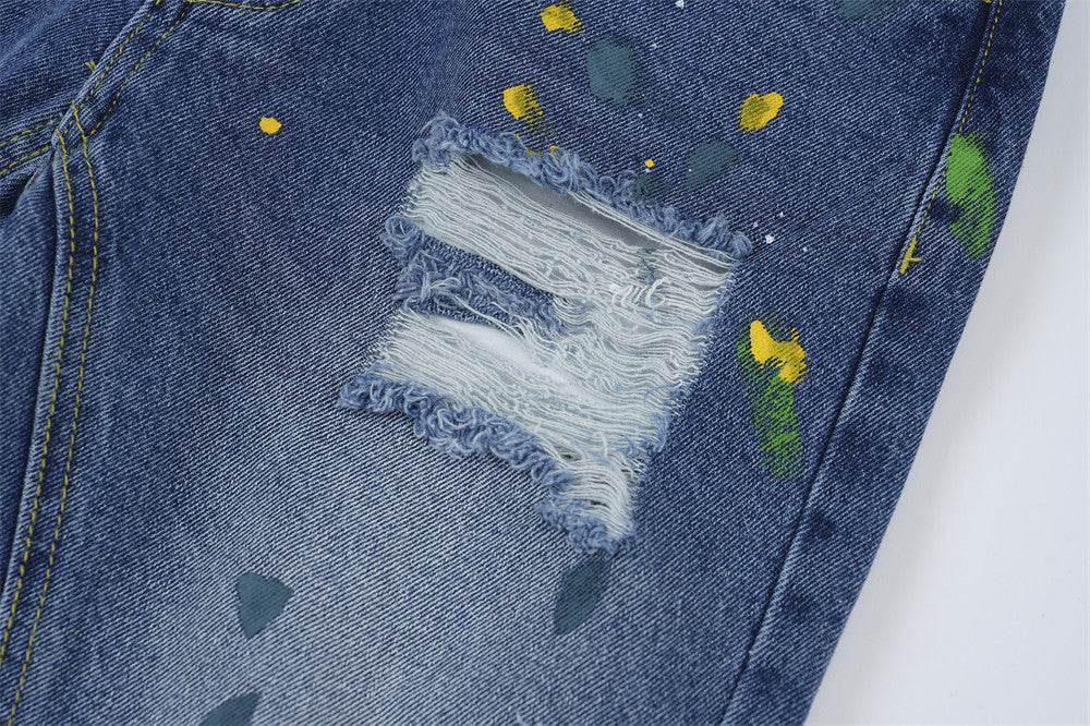 Ripped Paint Wide-leg Denim Trousers For Men Jeans - EX-STOCK Canada