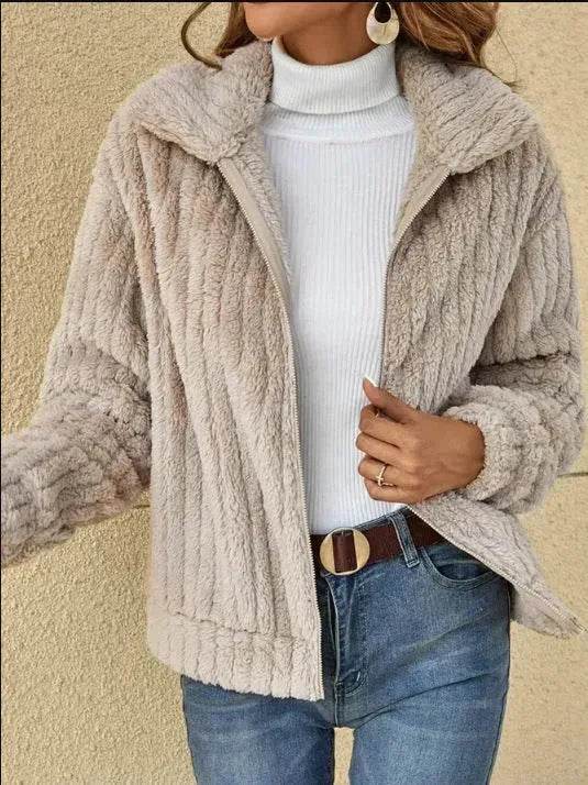 Fall Winter Casual Women Thick Fleece sherpa Lapel Cardigan sweater Jacket - EX-STOCK Canada
