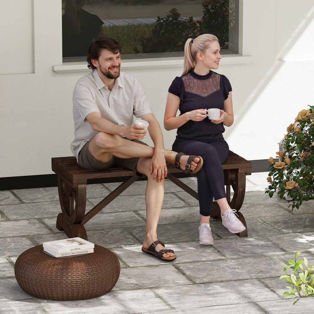 Banc de jardin en bois pour 2 personnes, banc de porche extérieur avec roue de charrette pour jardin arrière, supporte 250 kg, mobilier de patio de style rustique campagnard, marronEX-STOCK Canada