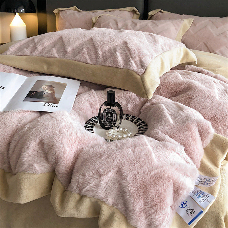 A Four Piece Set Of Rabbit Hair And Milk Velvet Duvet Cover On A Baby Plush Bed EX-STOCK Canada