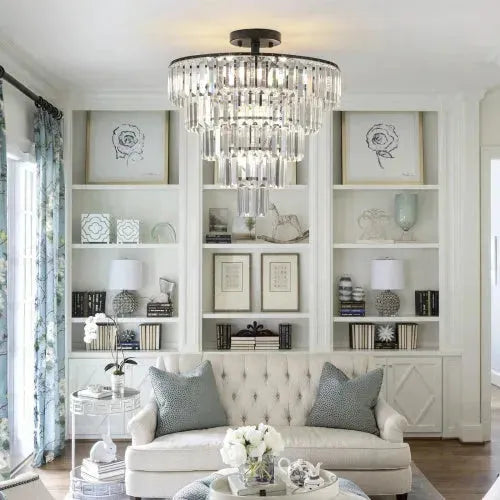 Large Black Crystal Chandelier, Contemporary Style Chandelier, Dining Room, Living Room, Bedroom - Bulb Not Included - EX-STOCK CANADA