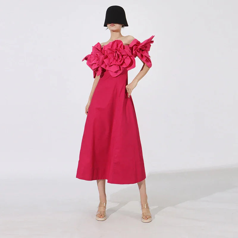 Fashion Heavy Industry Women's Three-dimensional Flower Design Dress EX-STOCK Canada