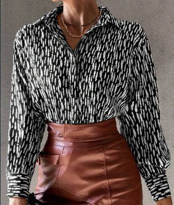 All Over Print Log sleeve Shirt Workwear Elegant Business Casual Women Button Up Shirt Women - EX-STOCK Canada