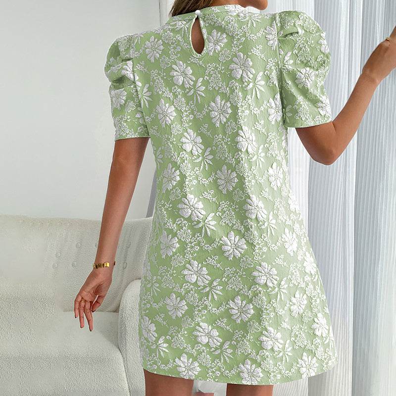 Women's Puff Sleeve A-Line Mini Dress Crew Neck Floral Casual Summer Dress - EX-STOCK Canada
