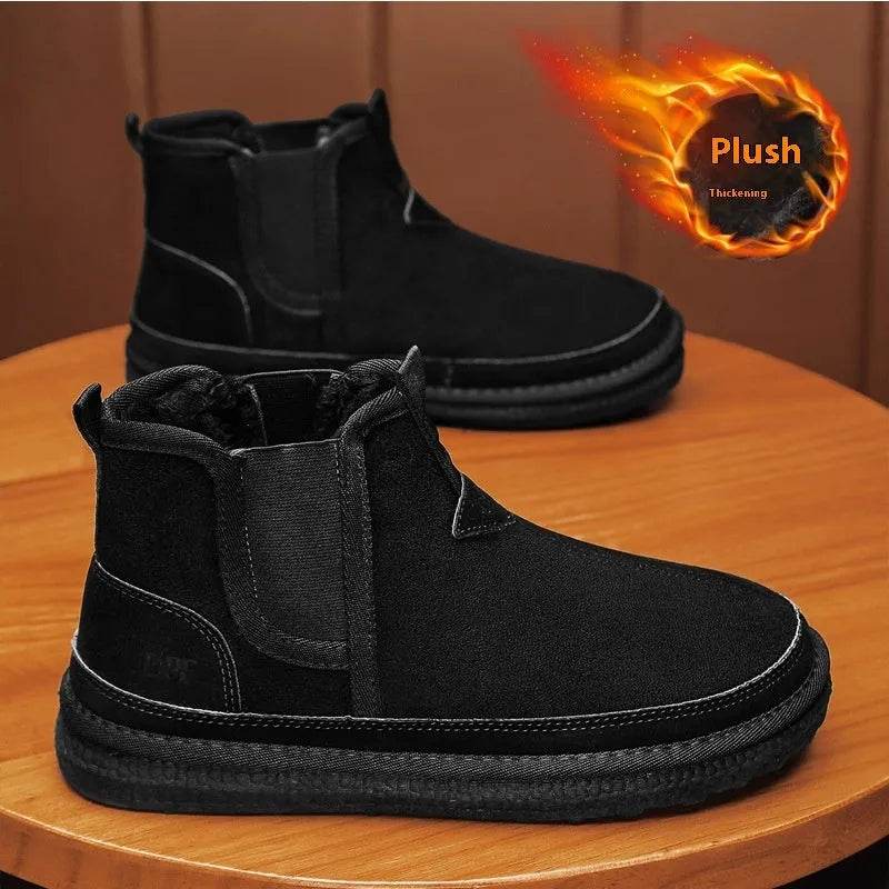 Winter Fleece Snow Boots Round-toed Flat Shoes Casual Warm Sports Shoes Men Ankle Boot - EX-STOCK Canada