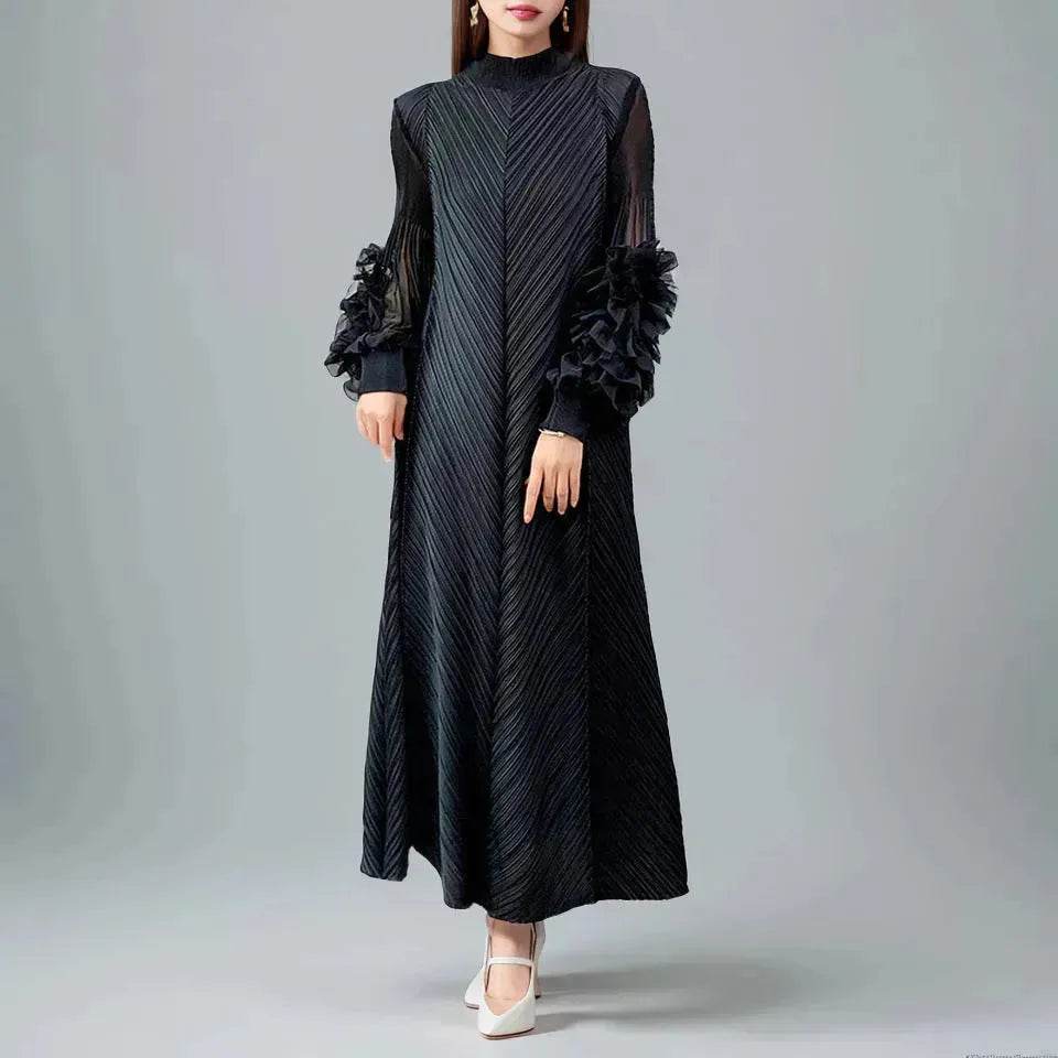 Middle East Plate Flower Loose Plus Size Pleated Extended Dress Oganza Long Sleeve Maxi Dress for Occasional events - EX-STOCK Canada