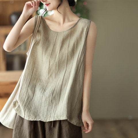 Casual Cotton And Linen Art Solid Color Loose-fitting Versatile summer blouse Top For Women - EX-STOCK Canada