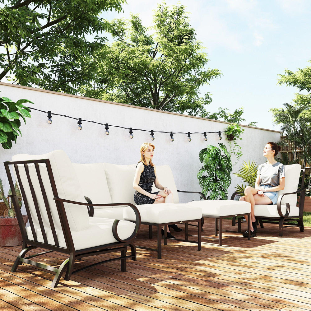 5 Piece Backyard Patio Furniture Set, Outdoor Furniture Set With 2 Rocking Chairs, 3-Seat Sofa, And 2 Ottomans, Beige EX-STOCK Canada
