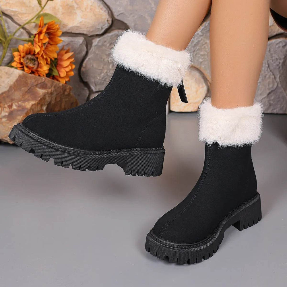 Square-heeled Snow Boots Winter Plus Velvet Platform Plush Shoes Fashion Warm Non-slip Mid-calf Boot For Women - EX-STOCK Canada