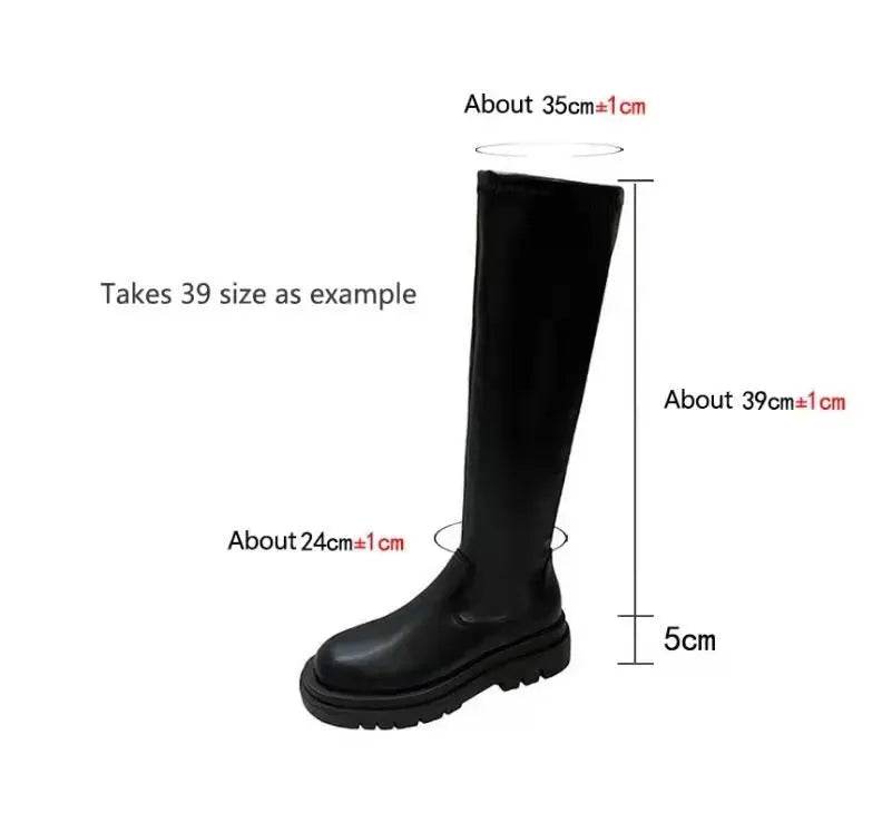 Thick Sole Knee High Boots For Women Chunky Heel Black Long Boots Leather Knight Boots Fashion Winter Shoes - EX-STOCK Canada