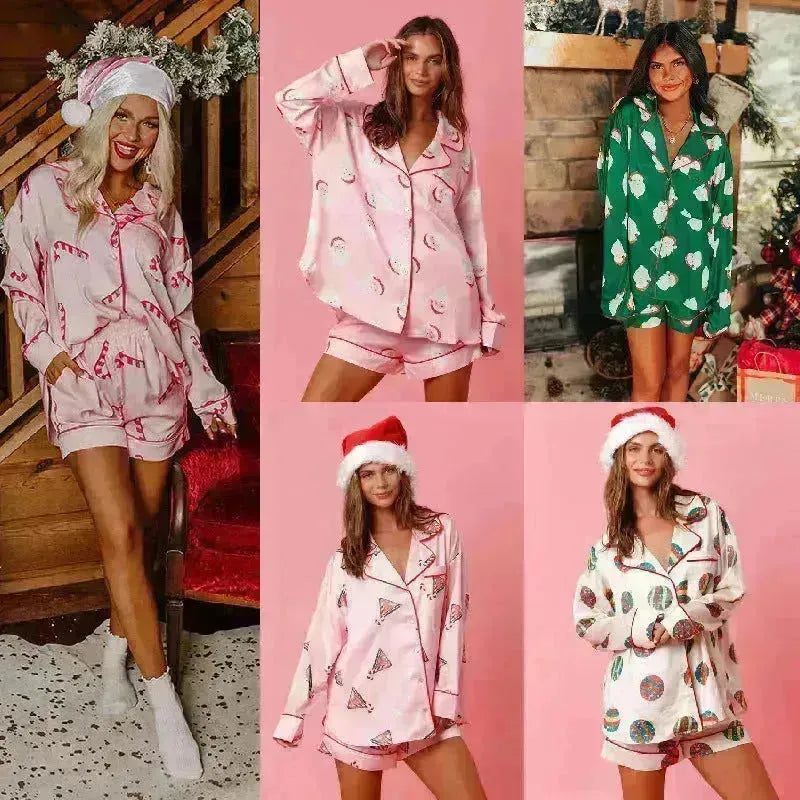 Costume en deux pièces du Père Noël imprimé en satin à la maison